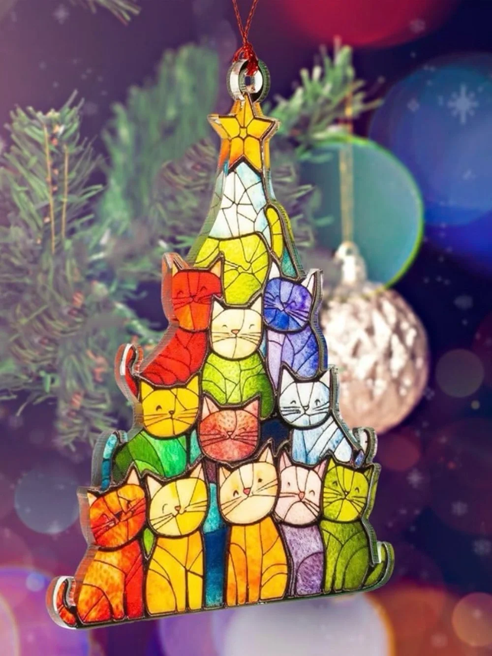 Source Unknown Multicolor Stained-Glass (look)Cat Ornament